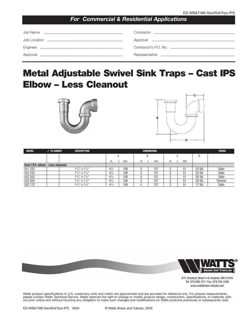 Watts 522 222 User Manual | 1 page