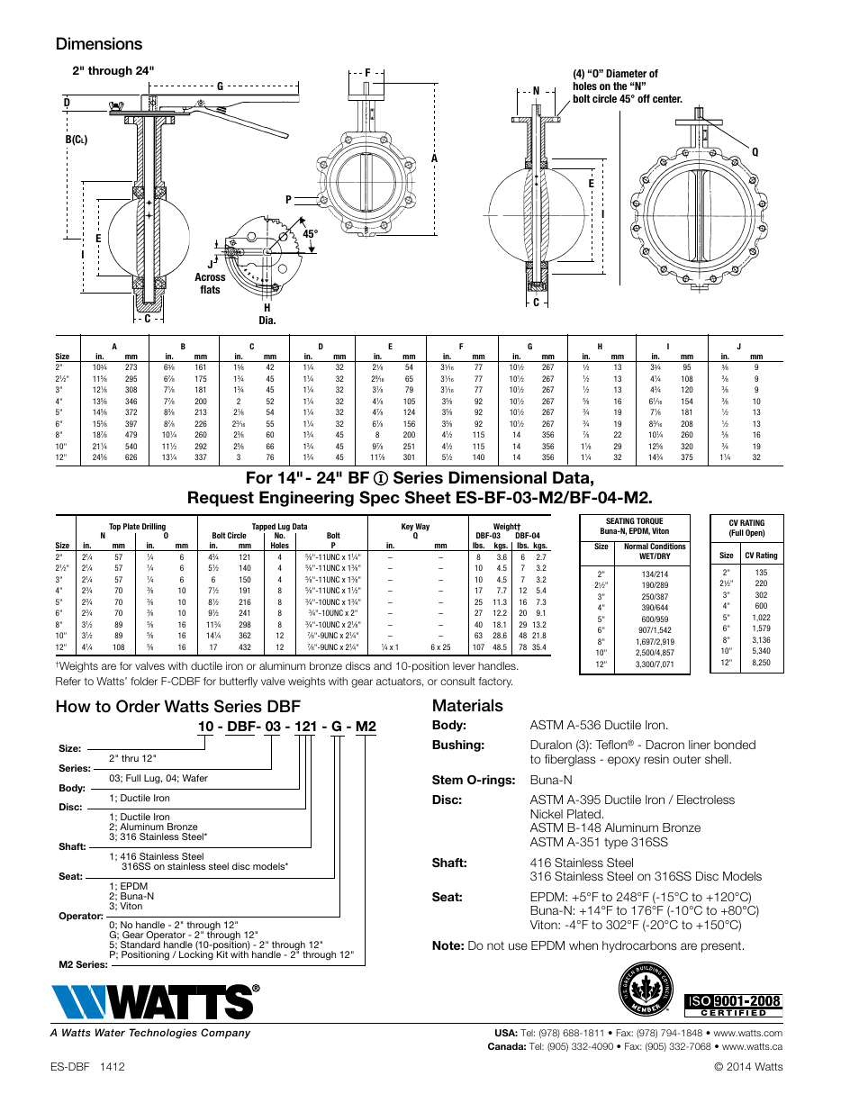 Dimensions how to order watts series dbf materials, 2" through 24, Ab(c | Watts DBF-04 User Manual | Page 2 / 2