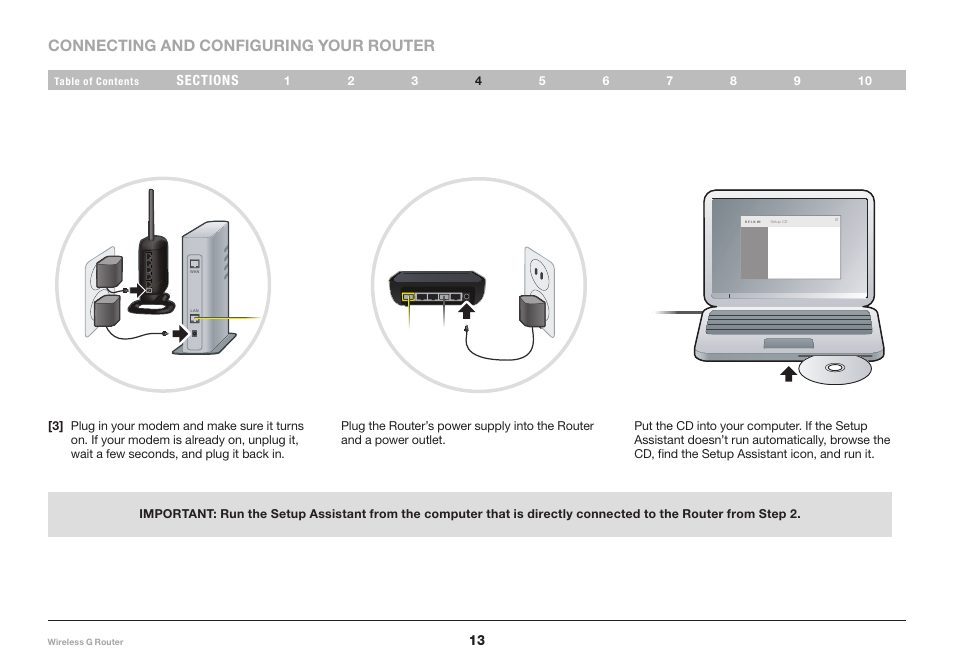 Connecting and configuring your router | Belkin F5D7234NP4 User Manual | Page 15 / 209