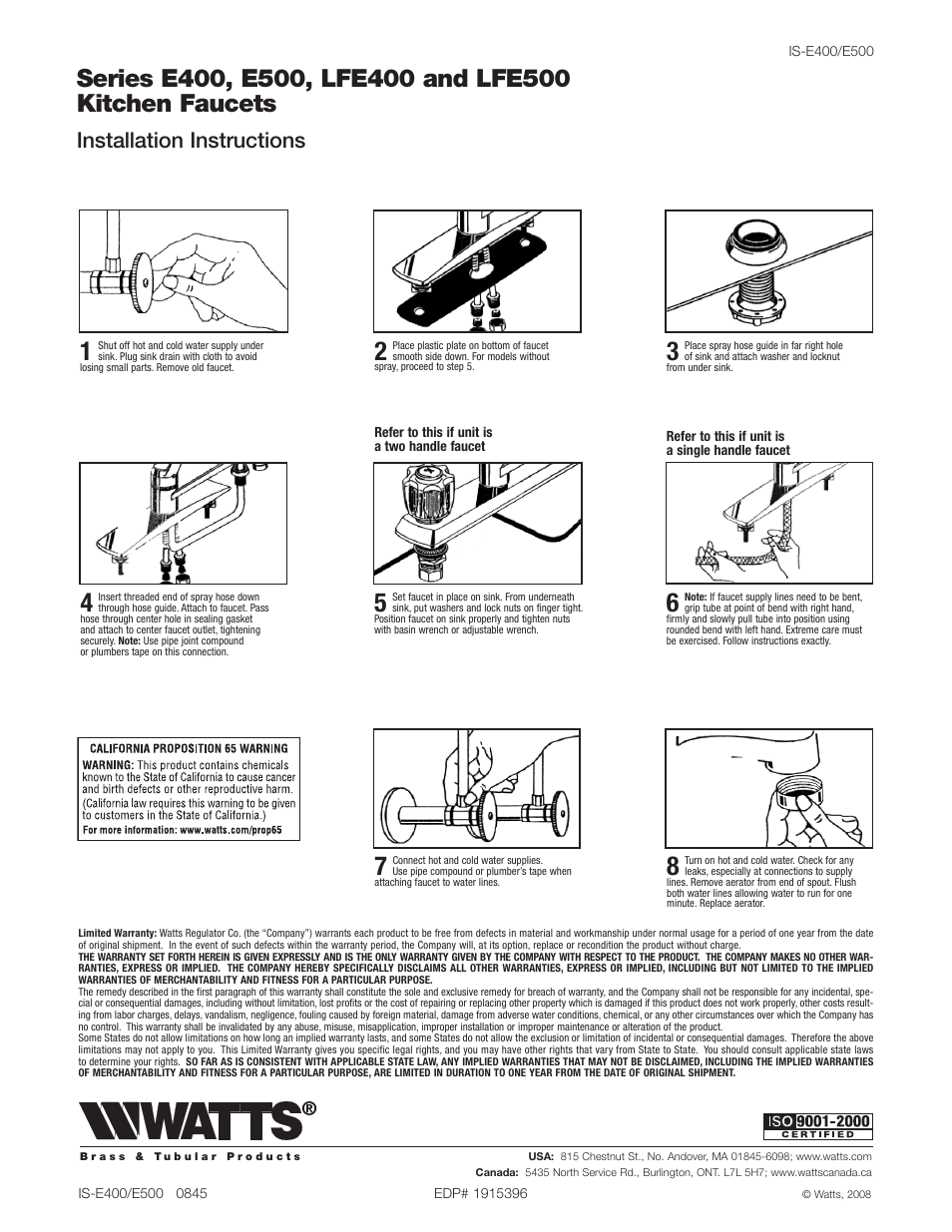 Installation instructions | Watts E510 User Manual | Page 2 / 4