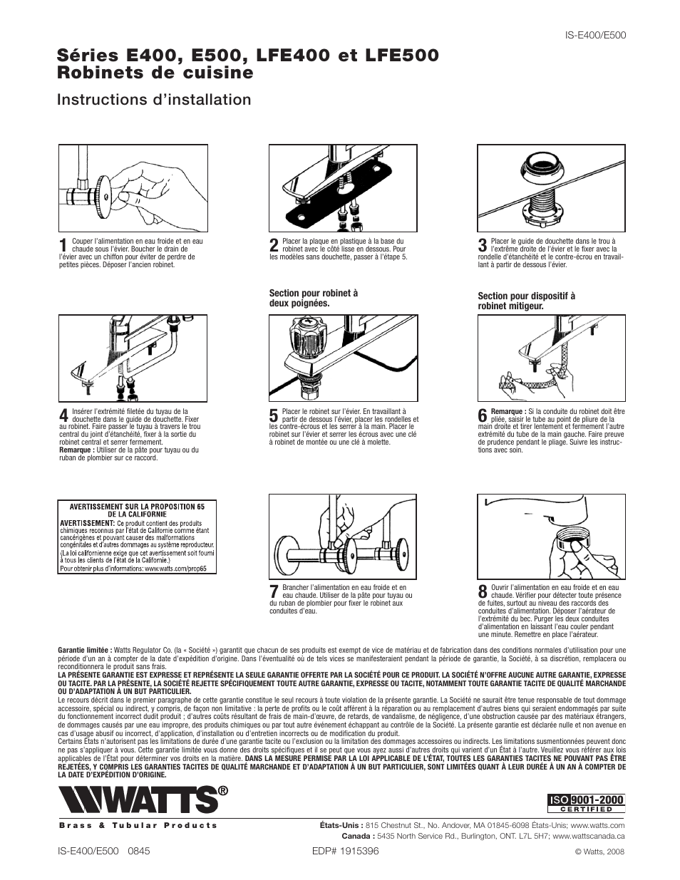 Instructions d’installation | Watts E510 User Manual | Page 4 / 4