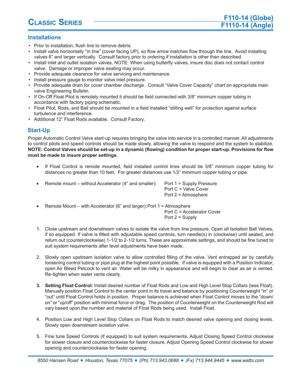 Lassic, Eries | Watts F1110-14 User Manual | Page 5 / 6