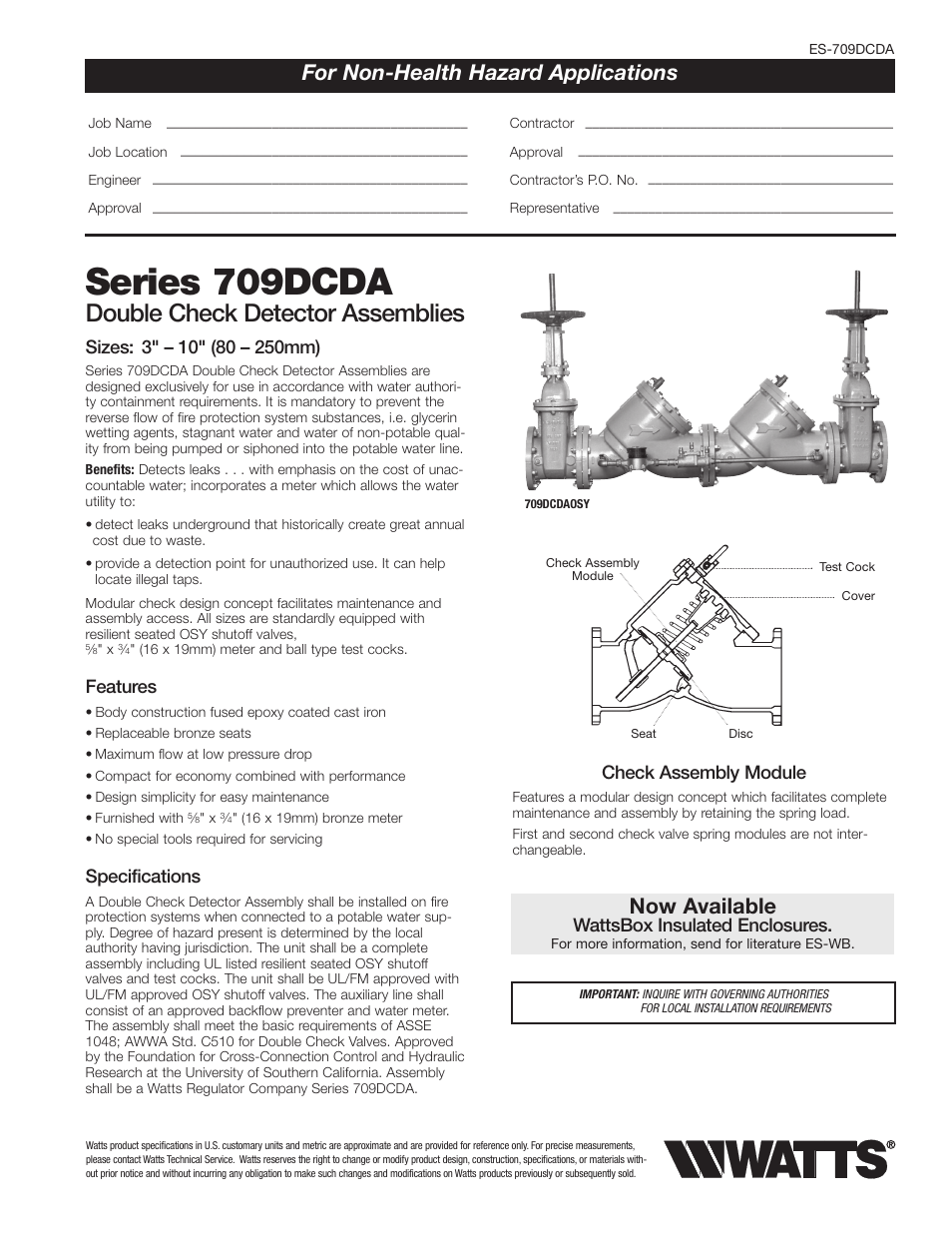 Watts 709DCDA User Manual | 4 pages