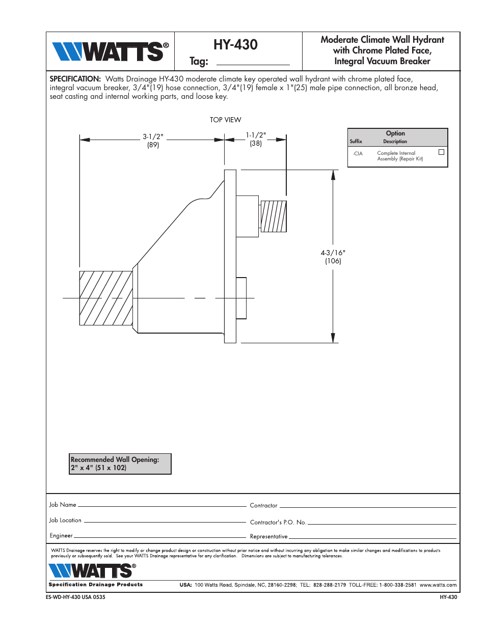 Watts HY-430 User Manual | 1 page