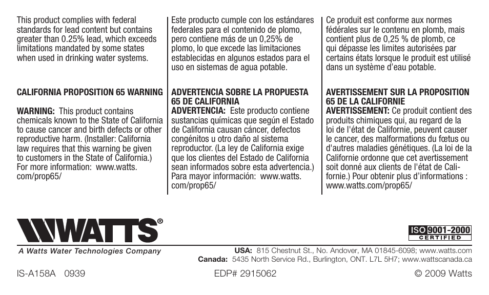 Watts A-158A User Manual | Page 2 / 2