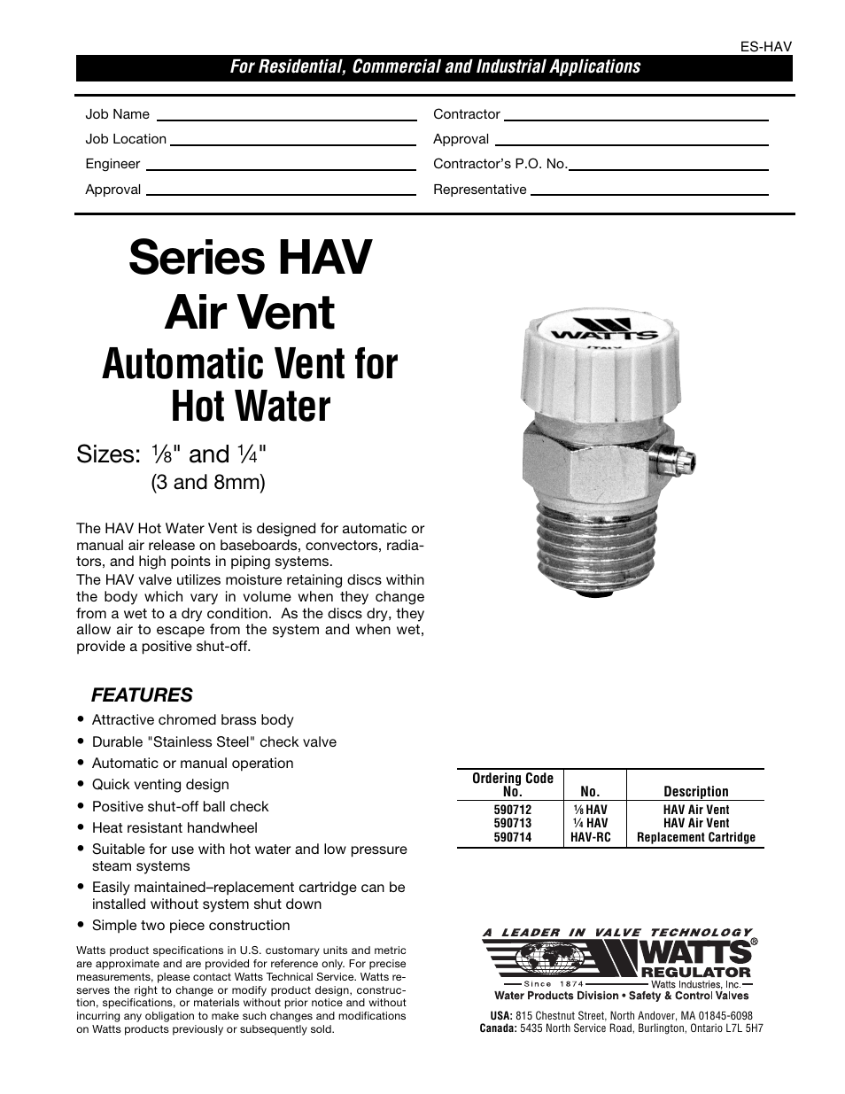 Watts HAV User Manual | 2 pages