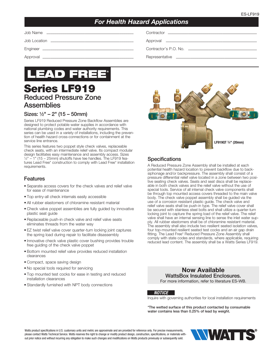 Watts LF919 User Manual | 3 pages