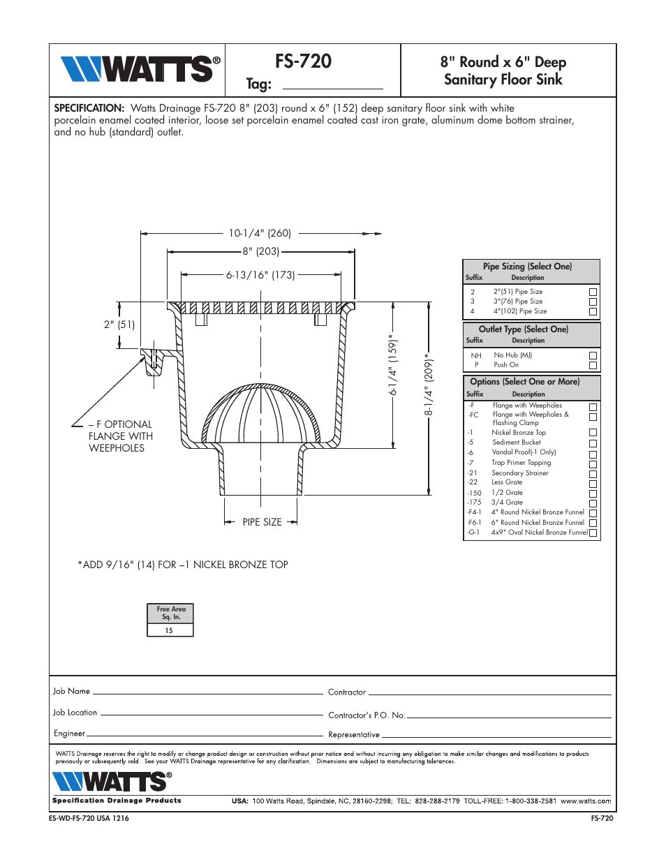 Watts FS-720 User Manual | 1 page