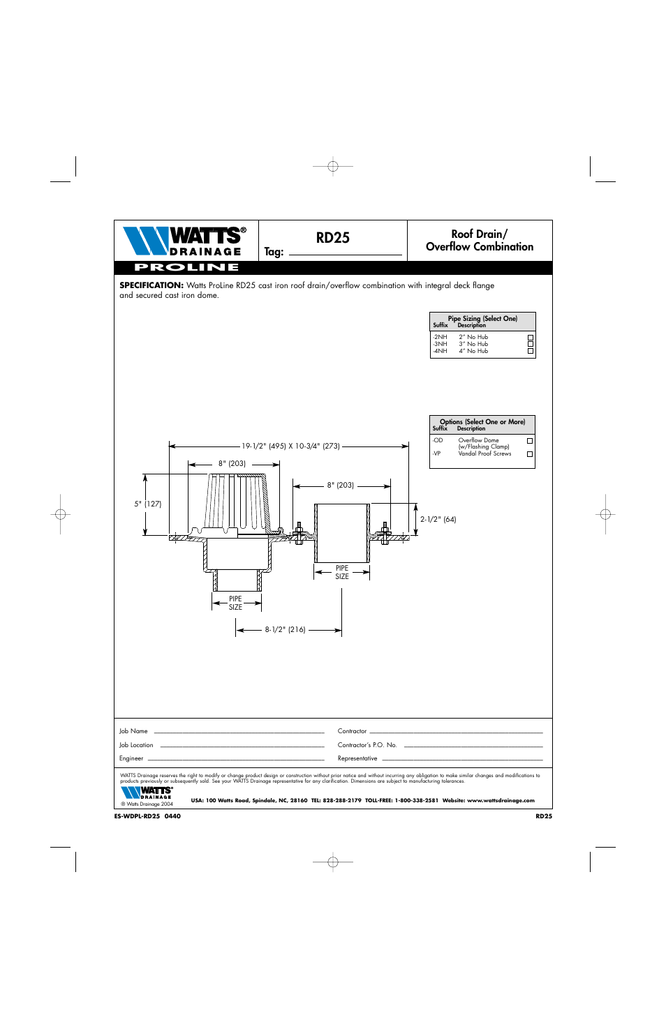 Watts RD25 User Manual | 1 page