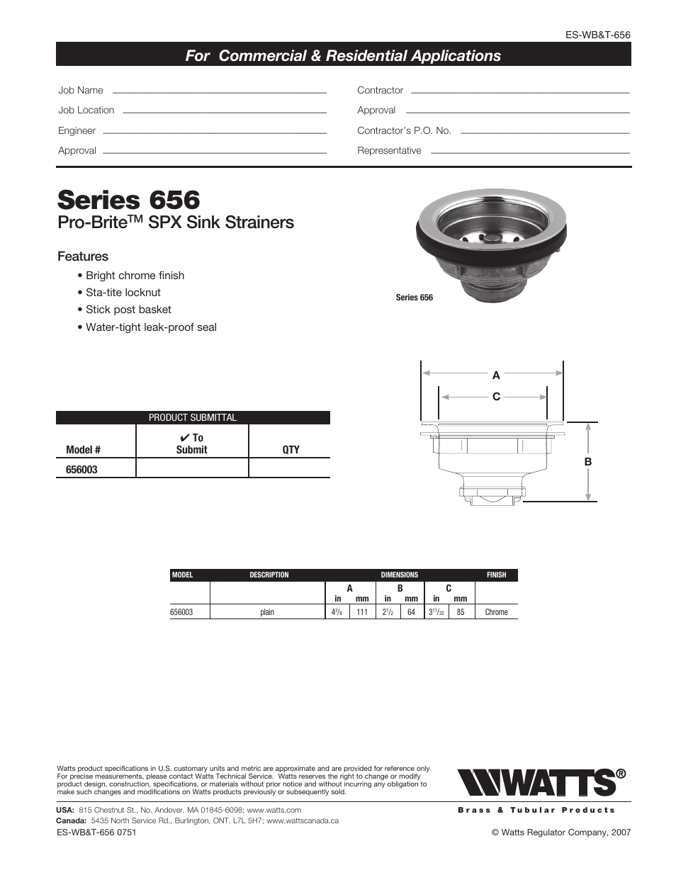 Watts 656 User Manual | 1 page