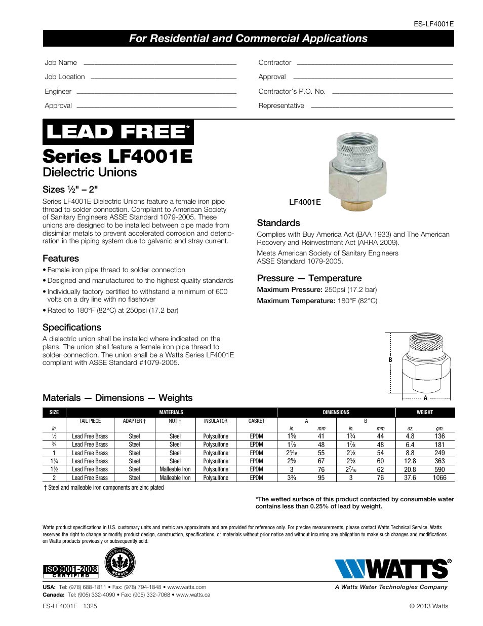 Watts LF4001E User Manual | 1 page