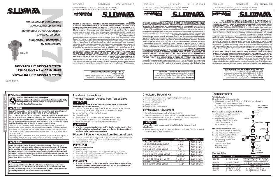 Watts LFN170 CSUT User Manual | 2 pages