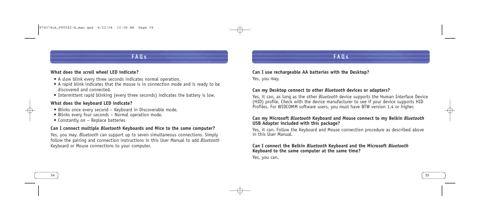 F a q s | Belkin BLUETOOTH F8T042UKB User Manual | Page 19 / 23