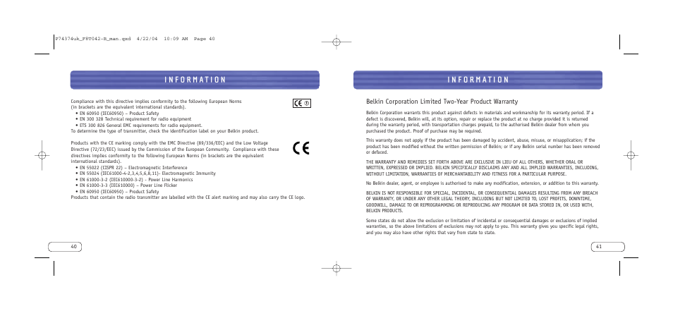 Belkin BLUETOOTH F8T042UKB User Manual | Page 22 / 23