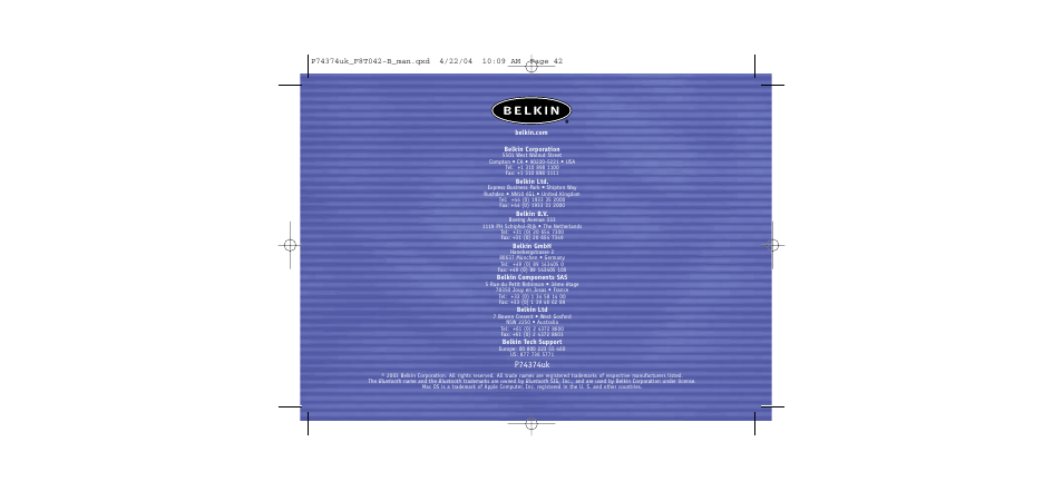 Belkin BLUETOOTH F8T042UKB User Manual | Page 23 / 23