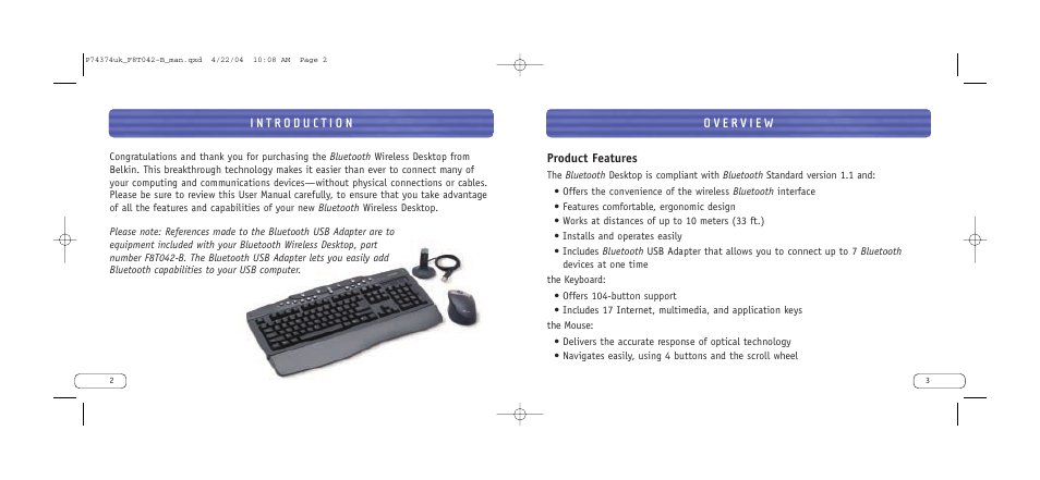 Product features | Belkin BLUETOOTH F8T042UKB User Manual | Page 3 / 23