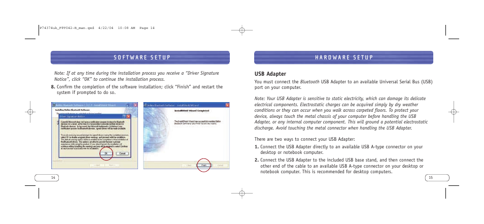 Usb adapter | Belkin BLUETOOTH F8T042UKB User Manual | Page 9 / 23