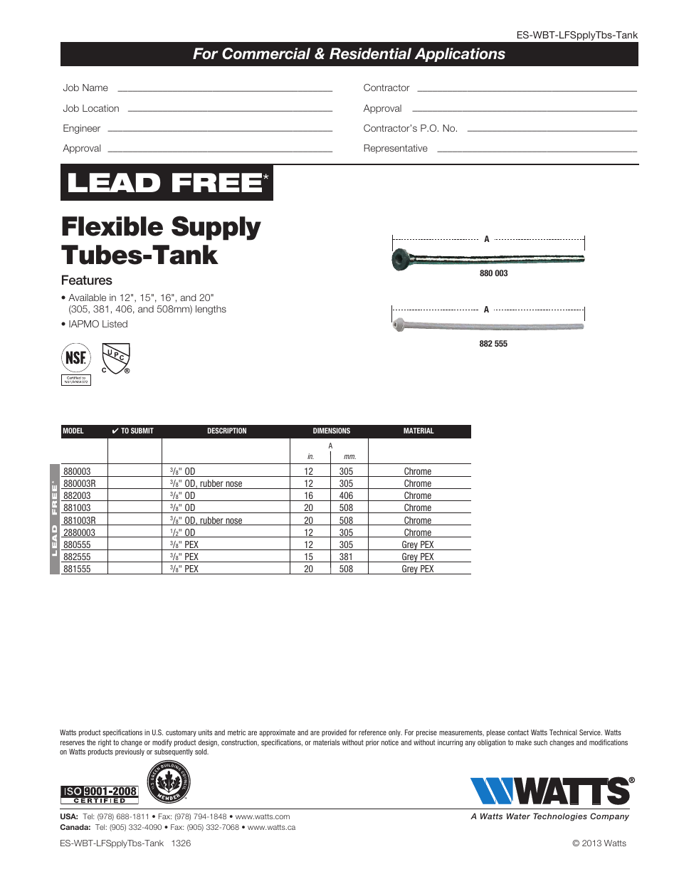 Watts 881003R User Manual | 1 page