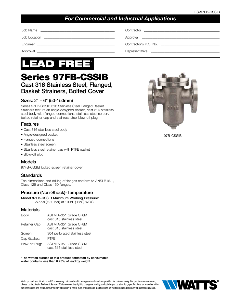 Watts 97FB-CSSIB User Manual | 2 pages