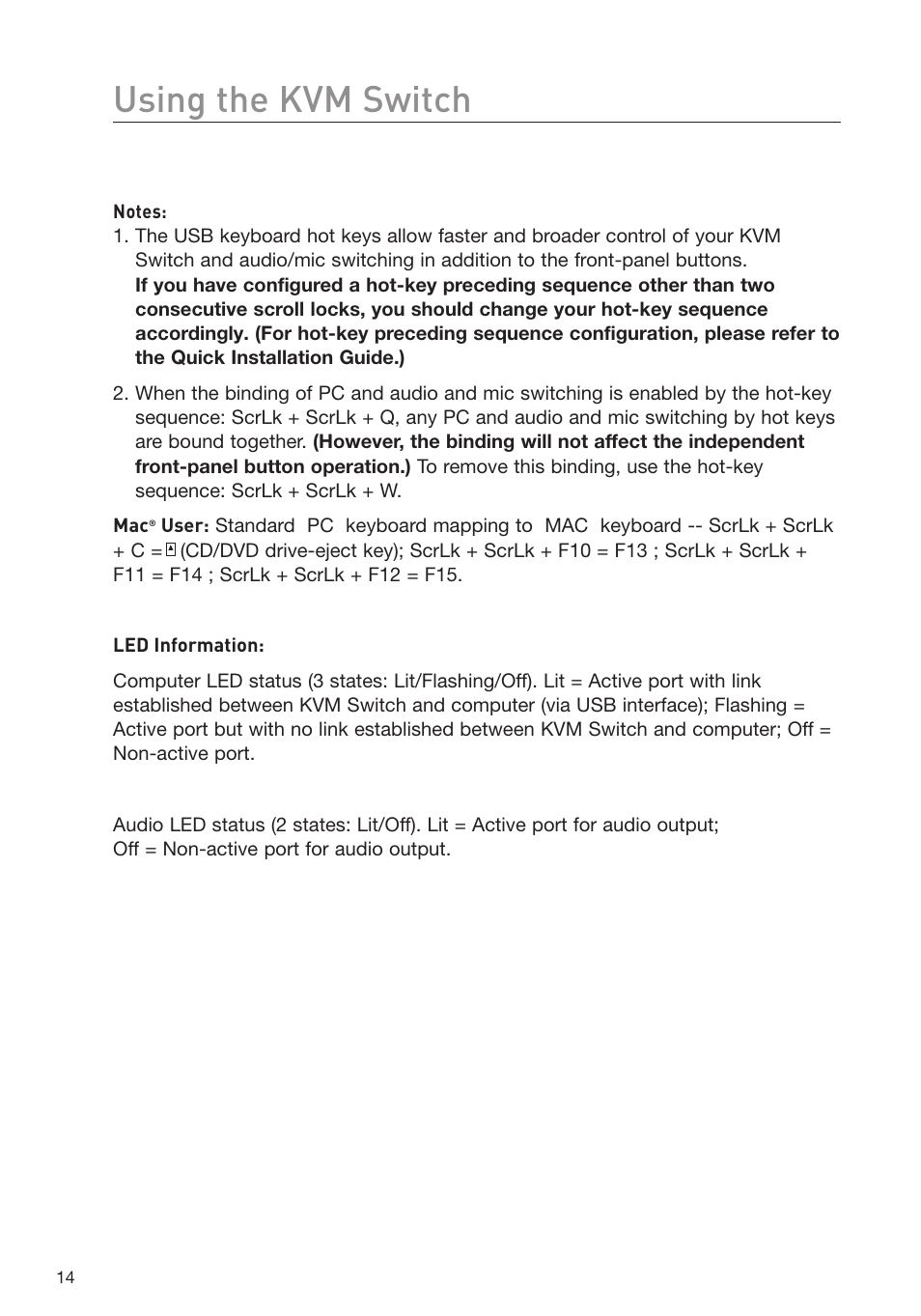 Using the kvm switch | Belkin F1DD102L User Manual | Page 16 / 39