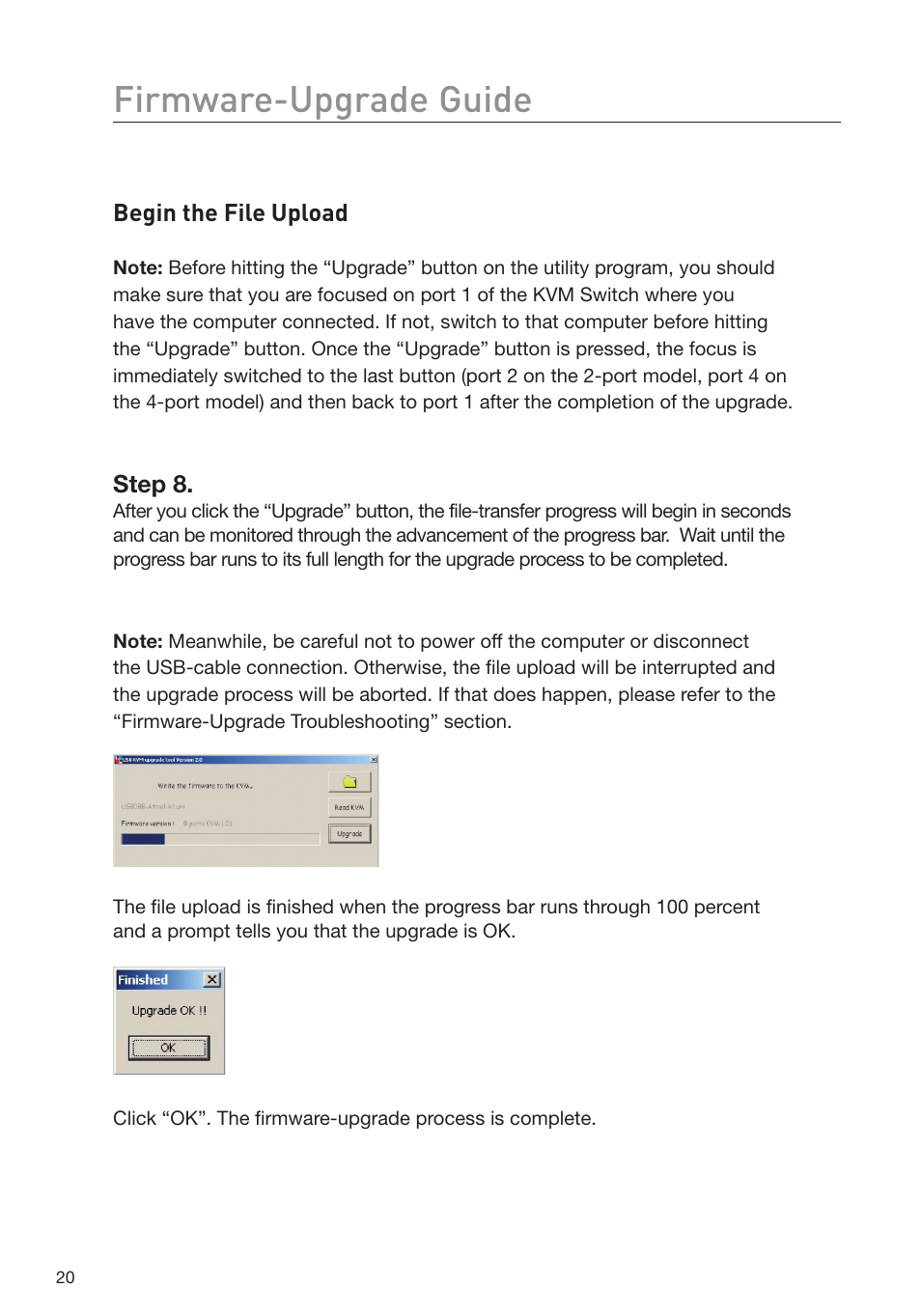 Firmware-upgrade guide, Begin the file upload, Step 8 | Belkin F1DD102L User Manual | Page 22 / 39