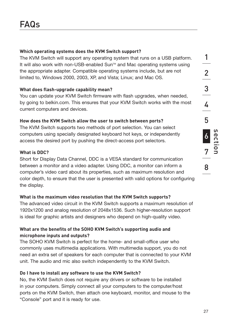 Faqs | Belkin F1DD102L User Manual | Page 29 / 39