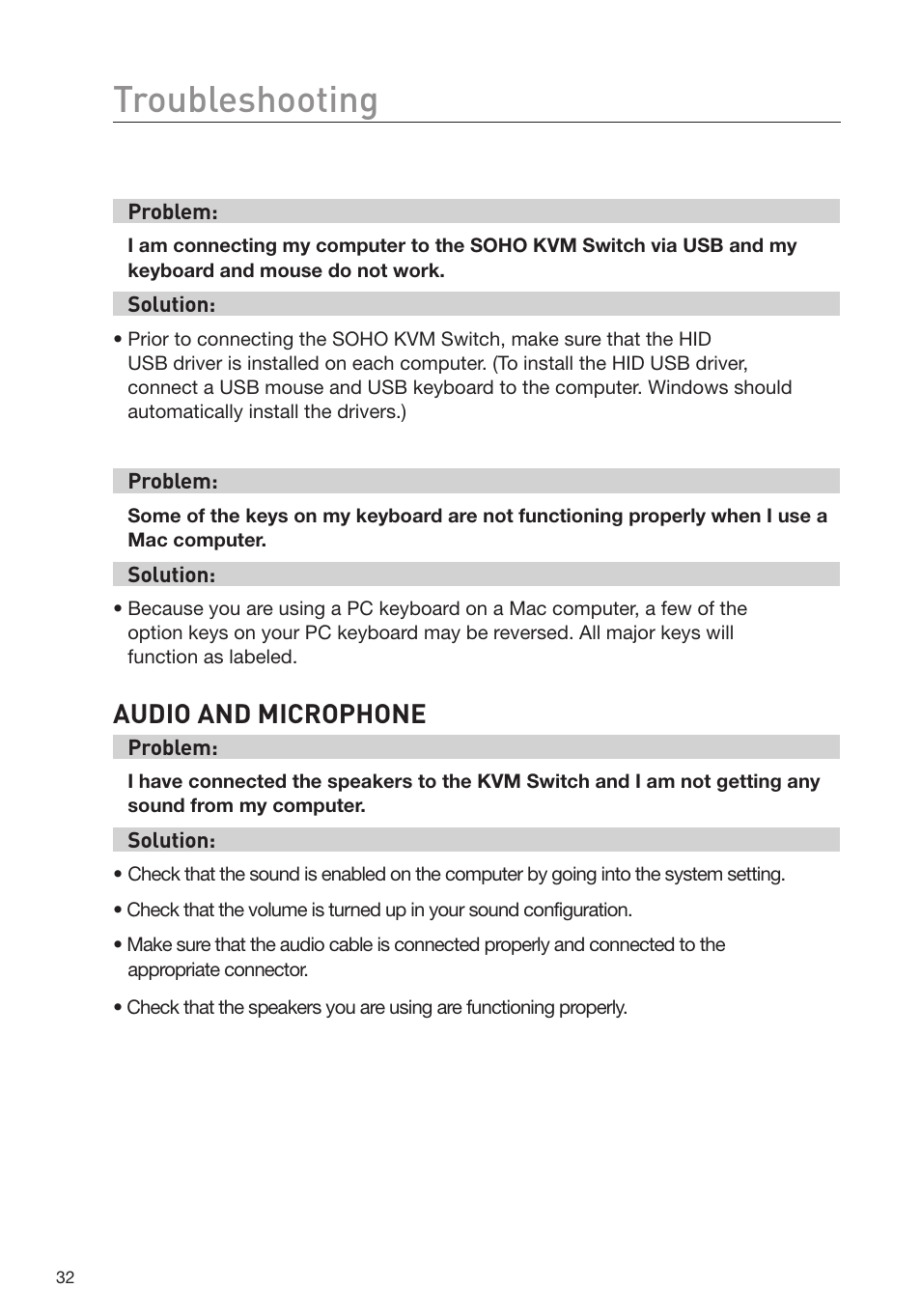 Troubleshooting, Audio and microphone | Belkin F1DD102L User Manual | Page 34 / 39