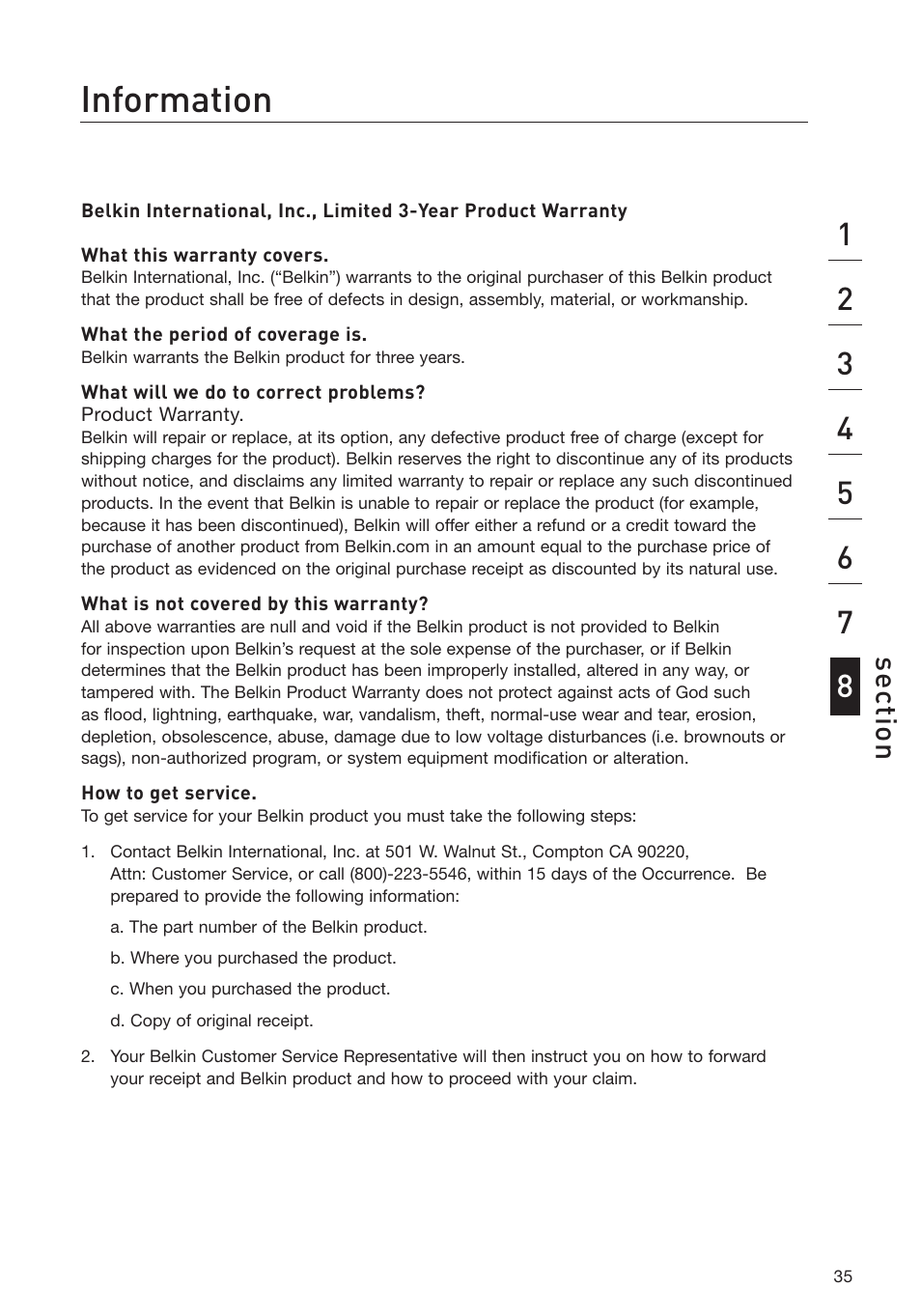 Information | Belkin F1DD102L User Manual | Page 37 / 39