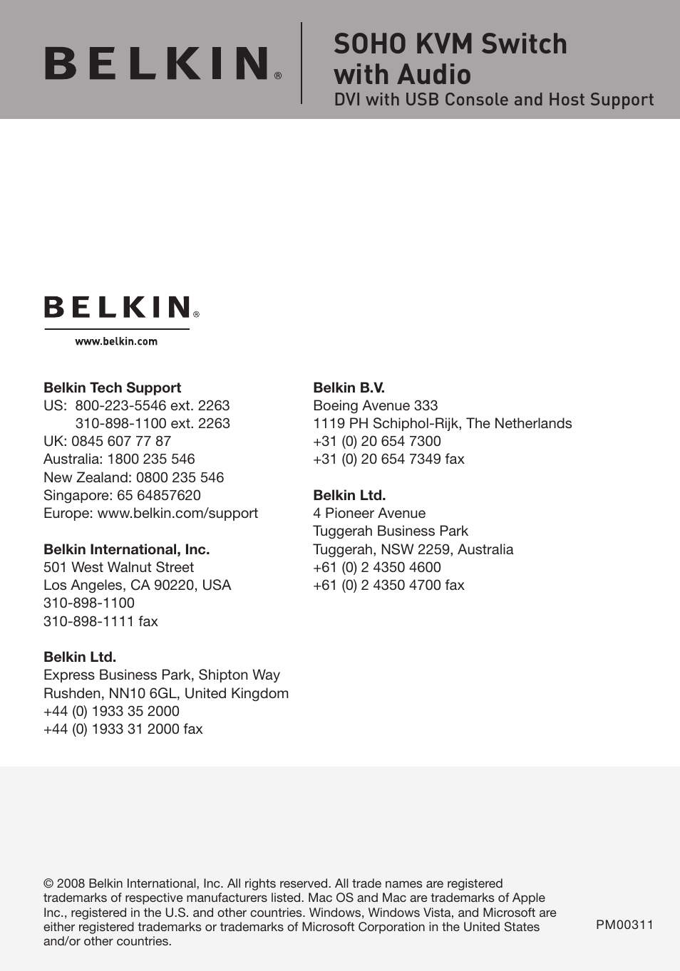 Soho kvm switch with audio | Belkin F1DD102L User Manual | Page 39 / 39