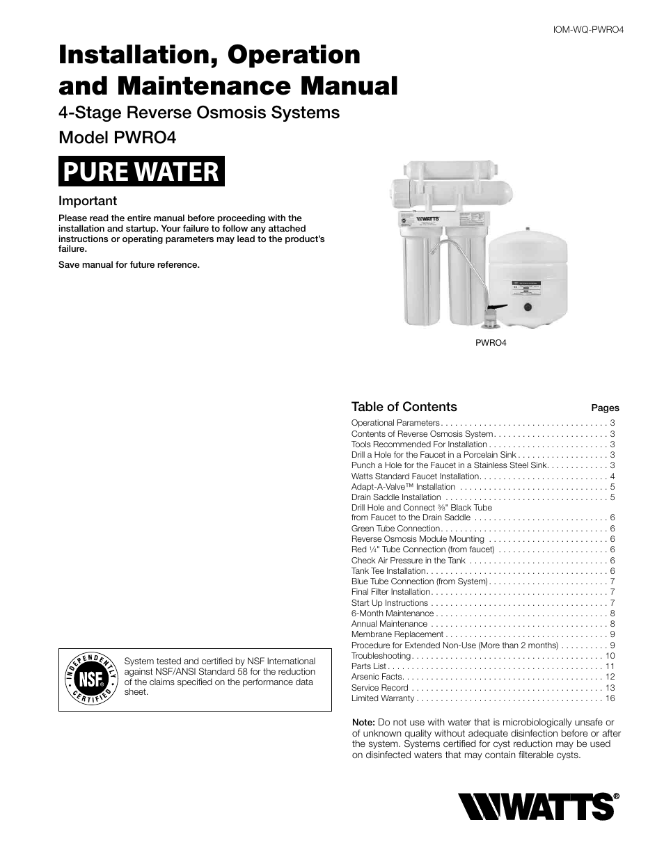 Watts PWRO4 User Manual | 16 pages