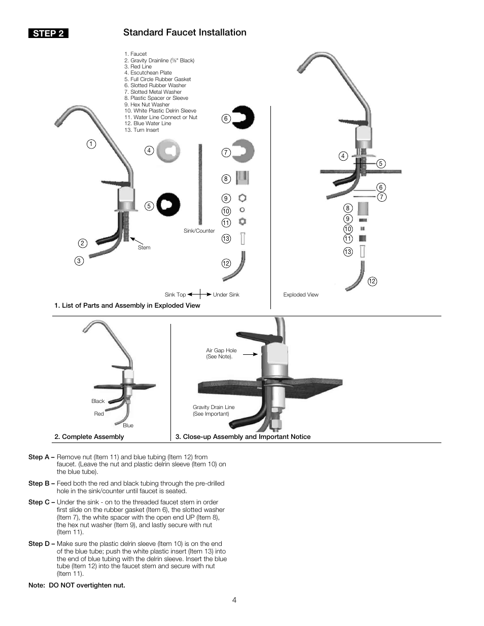 Standard faucet installation, Step 2 | Watts PWRO4 User Manual | Page 4 / 16