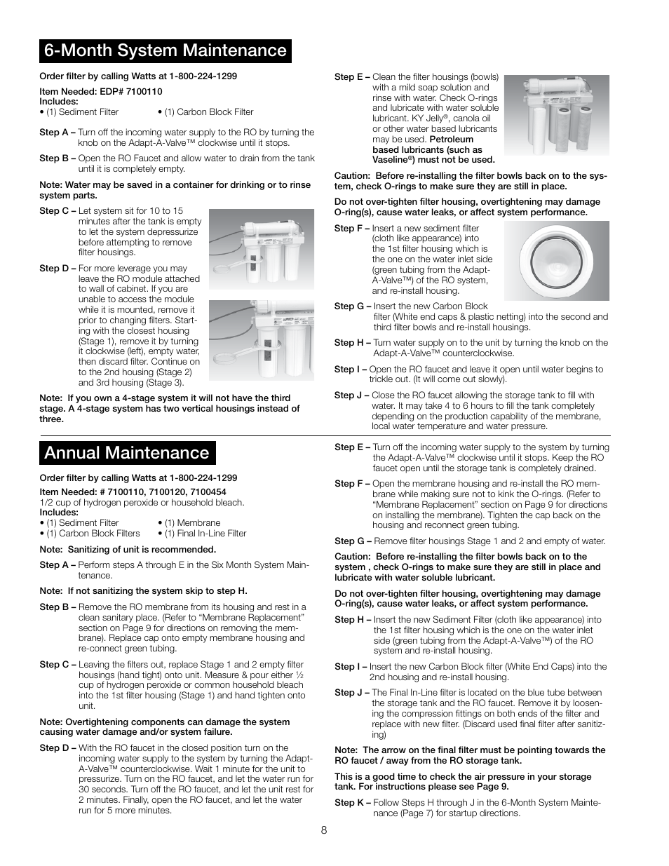 Month system maintenance, Annual maintenance | Watts PWRO4 User Manual | Page 8 / 16