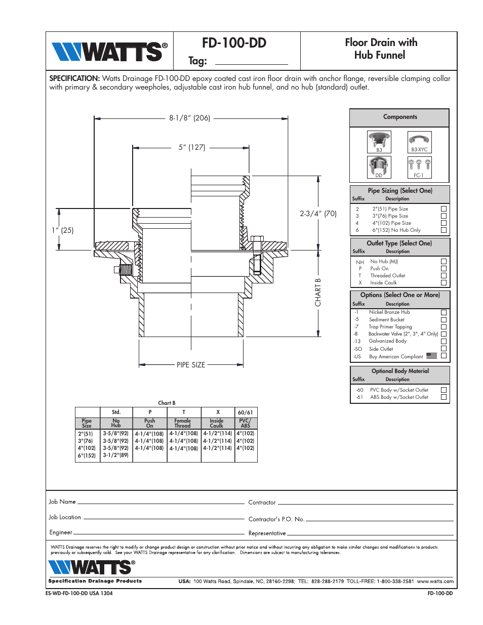 Watts FD-100-DD User Manual | 1 page