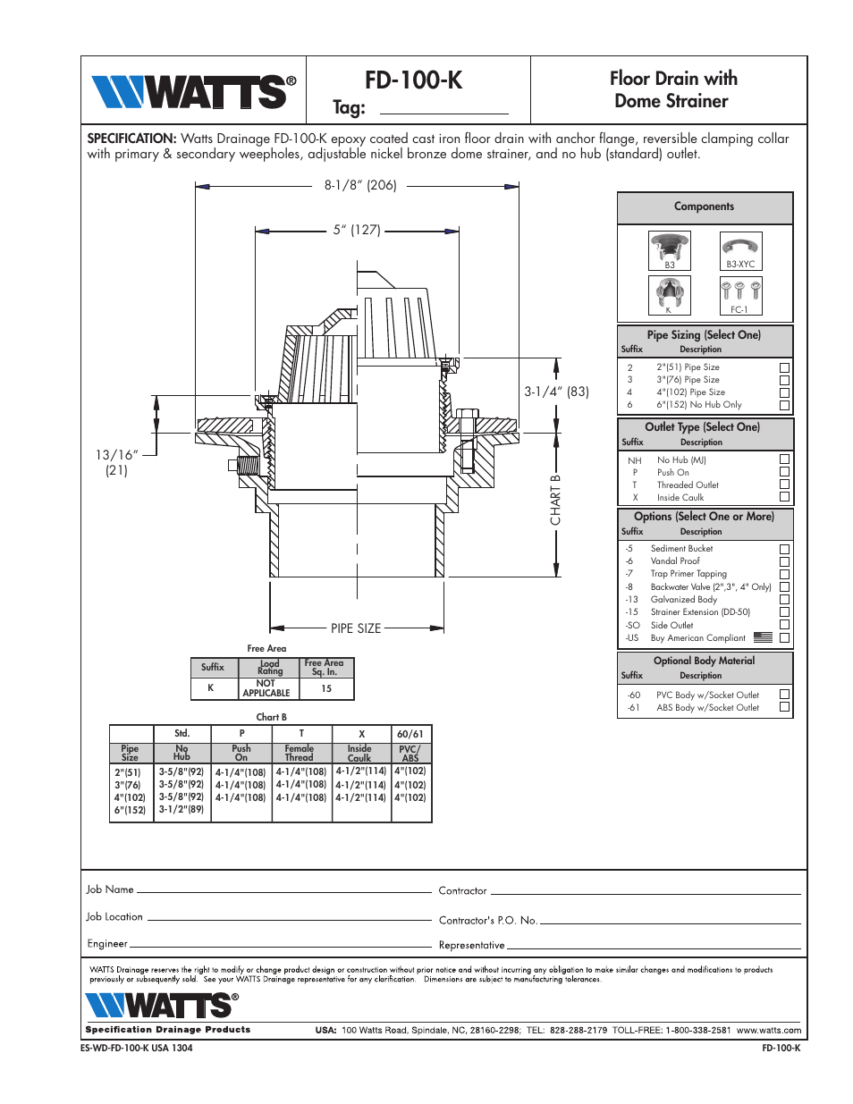 Watts FD-100-K User Manual | 1 page