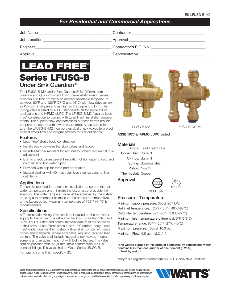 Watts LFUSG-B User Manual | 2 pages