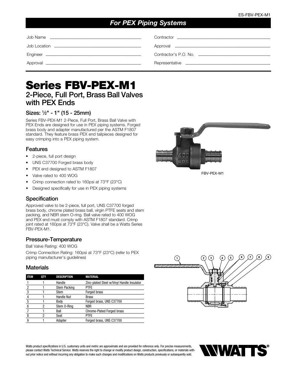 Watts FBV-PEX-M1 User Manual | 2 pages