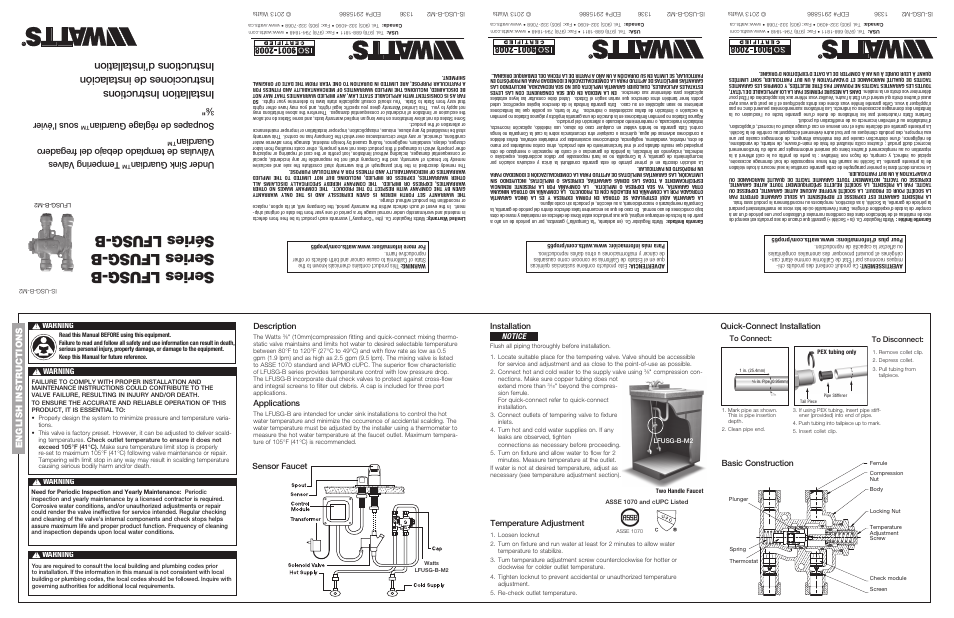 Watts LFUSG-B User Manual | 2 pages