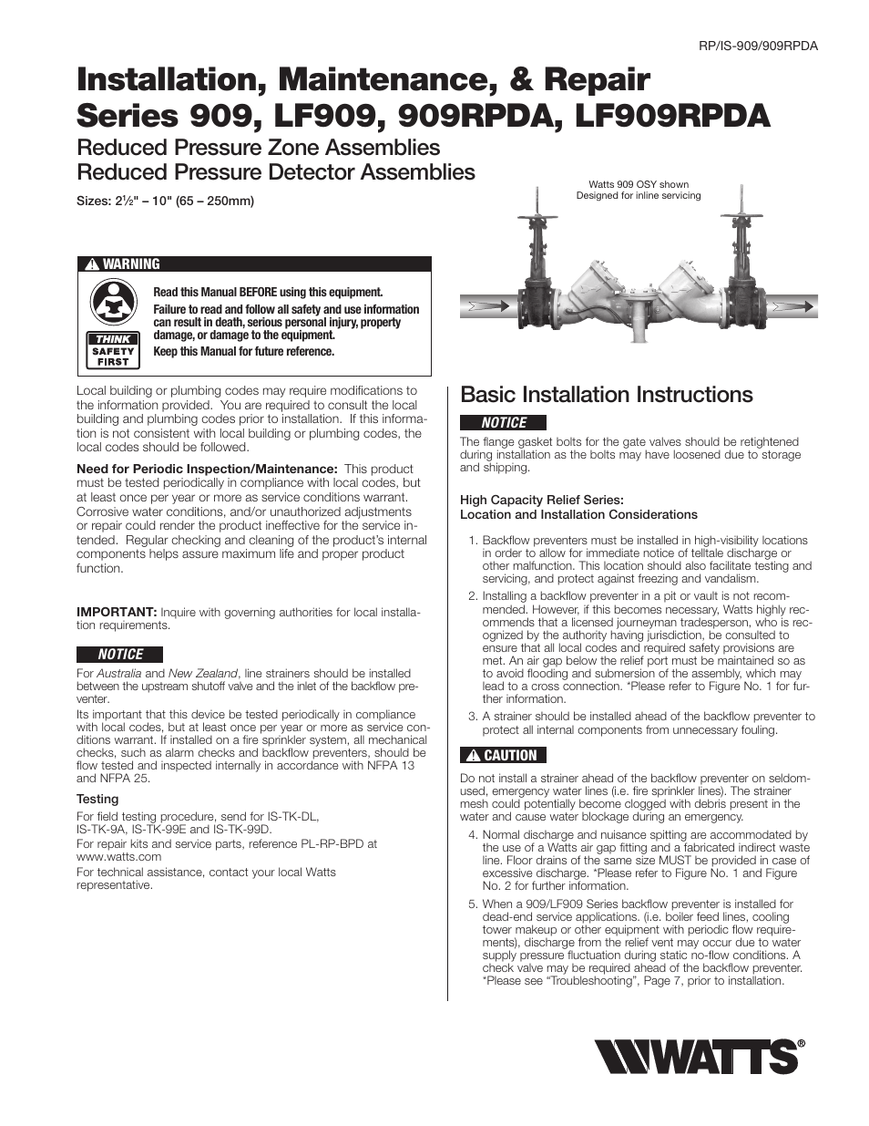 Watts LF909 User Manual | 8 pages
