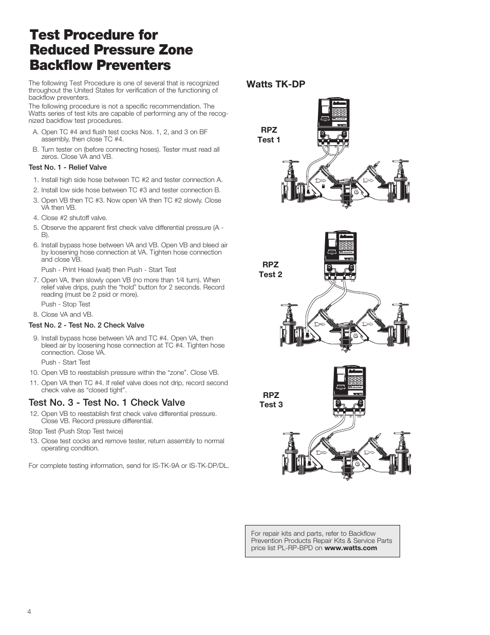 Test no. 3 - test no. 1 check valve, Watts tk-dp | Watts LF909 User Manual | Page 4 / 8