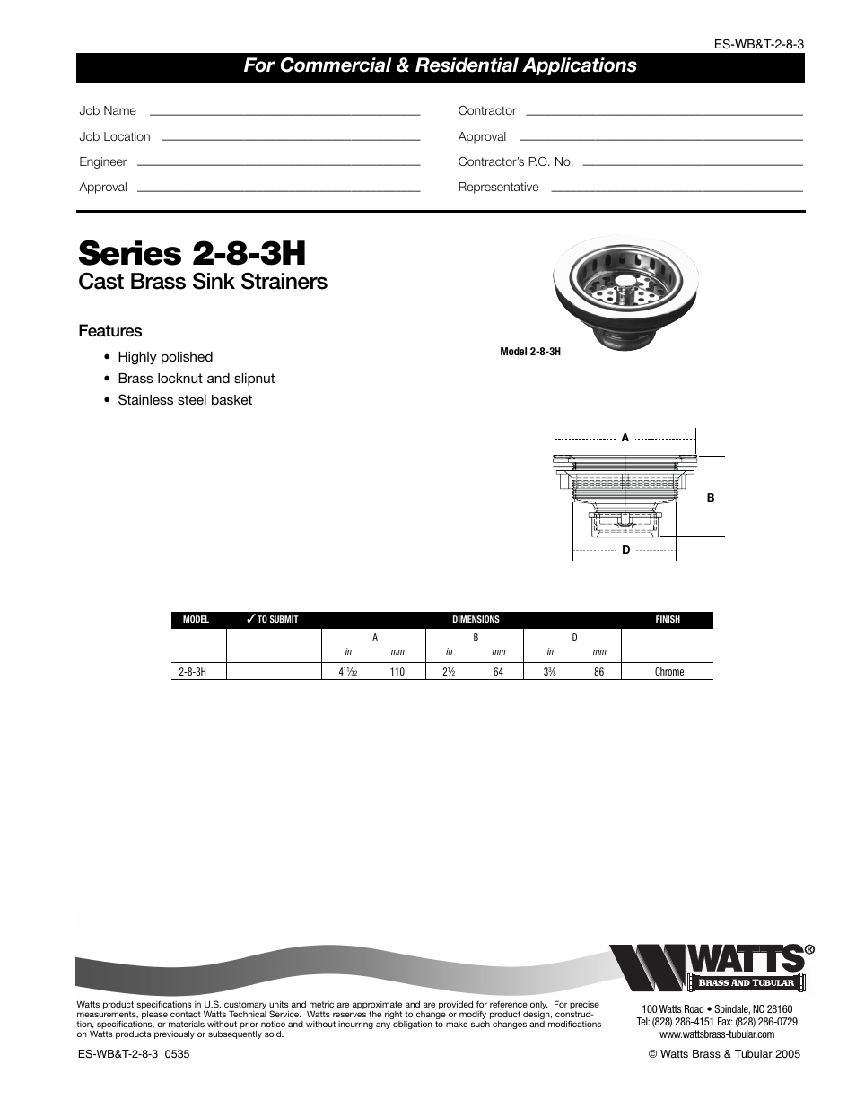 Watts 2-8-3H User Manual | 1 page