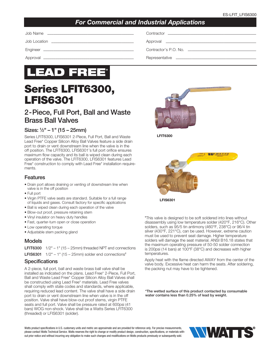 Watts LFIS6301 User Manual | 2 pages