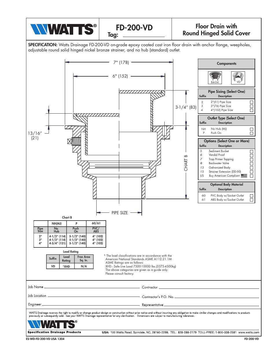 Watts FD-200-VD User Manual | 1 page