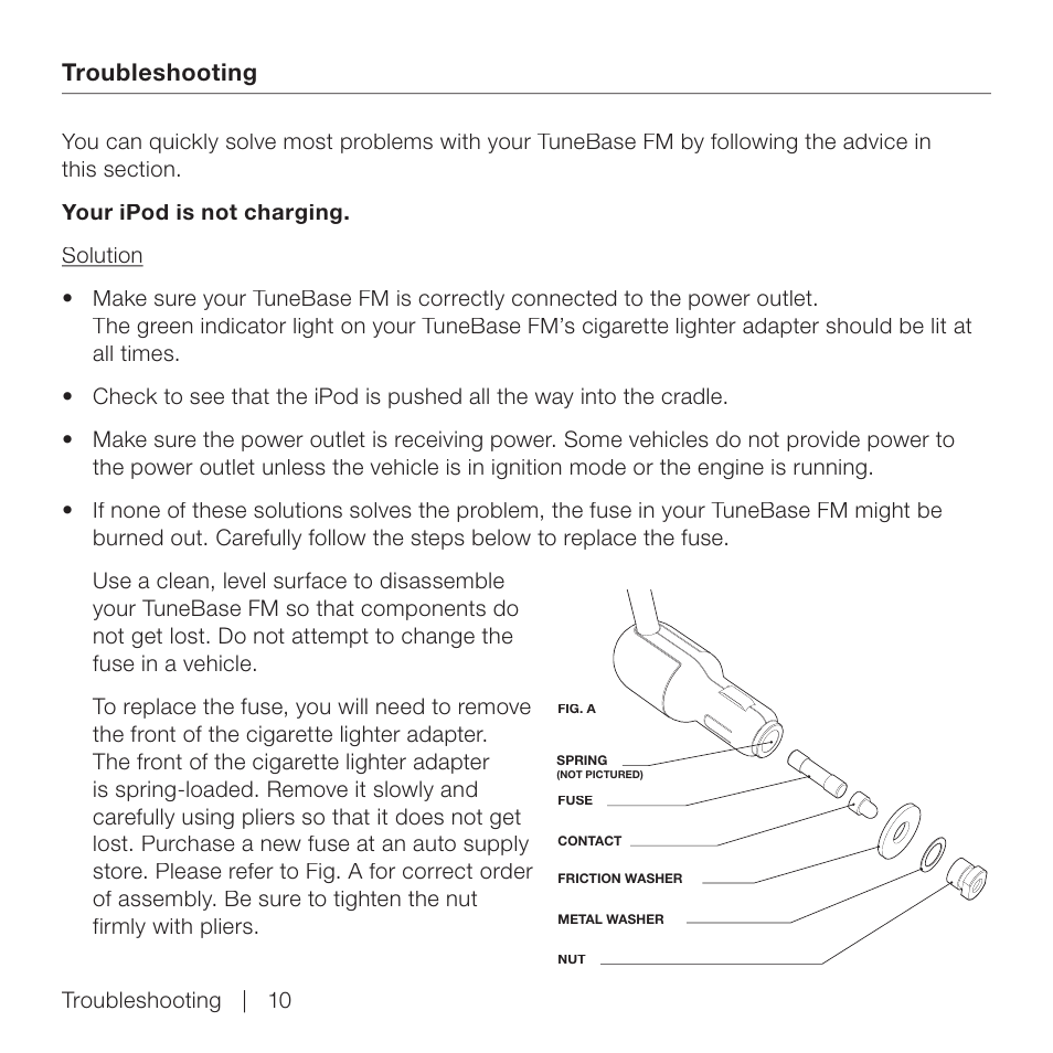 Troubleshooting | Belkin TuneBase FM for iPod User Manual | Page 12 / 16