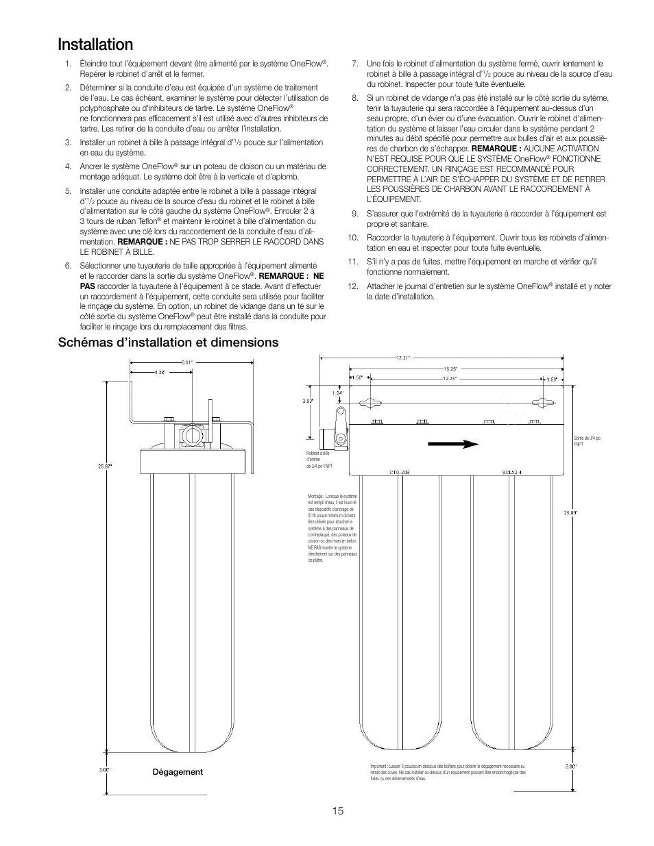 Installation, Schémas d’installation et dimensions | Watts OF240-4 User Manual | Page 15 / 20