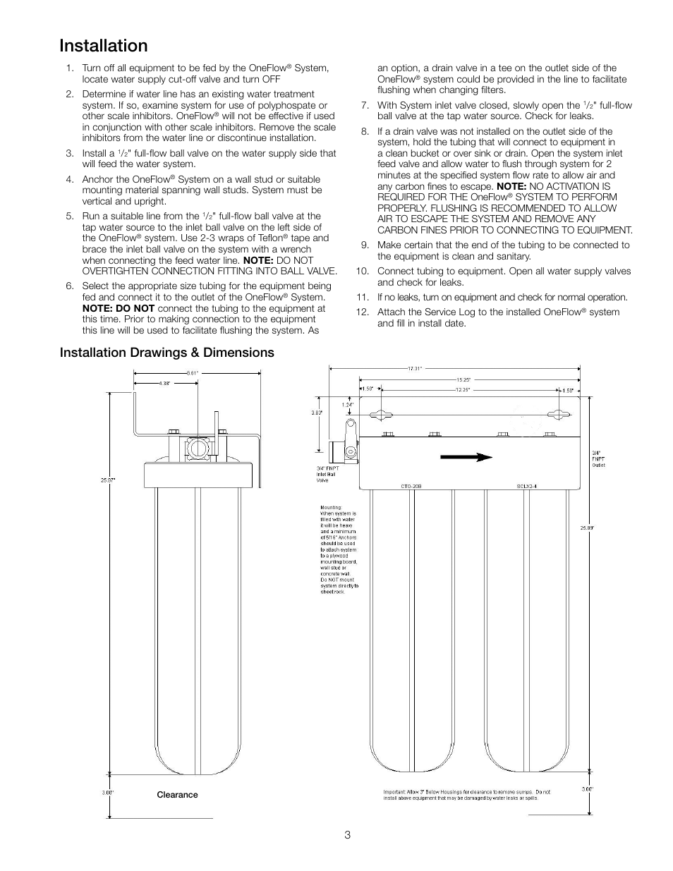 Installation, Installation drawings & dimensions | Watts OF240-4 User Manual | Page 3 / 20