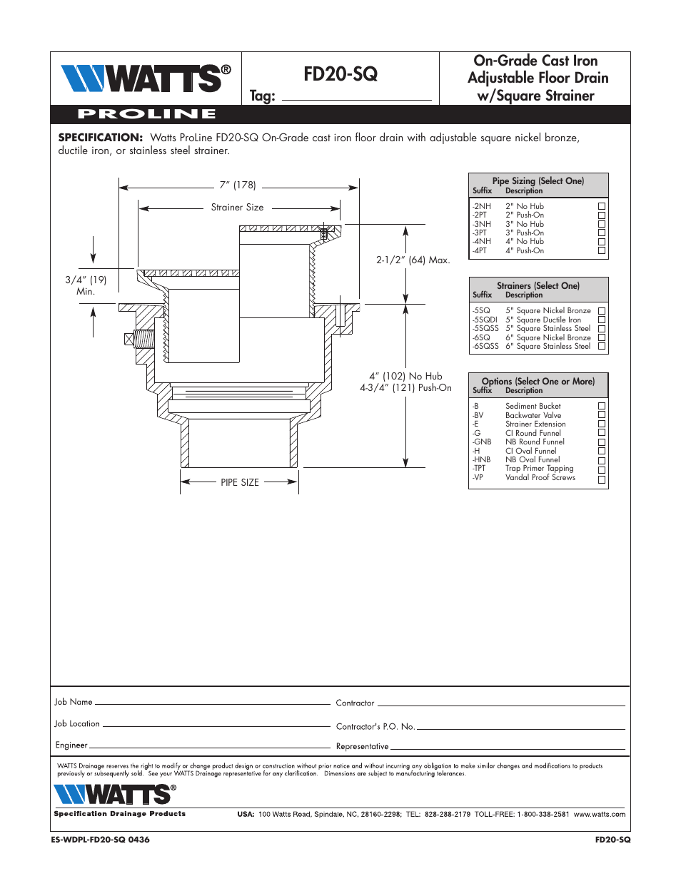 Watts FD20-SQ User Manual | 1 page