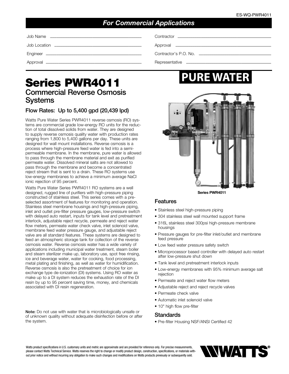 Watts PWR4011 User Manual | 2 pages