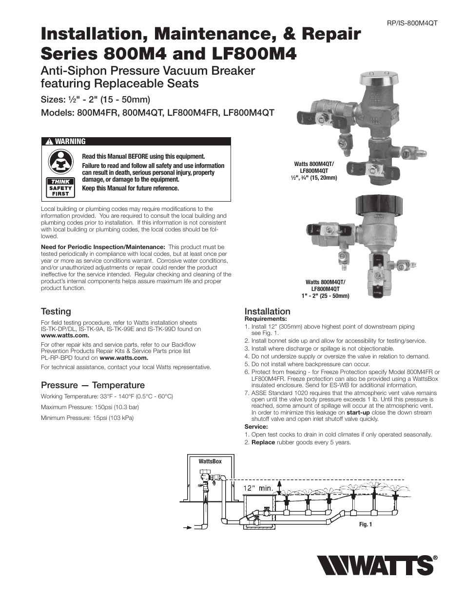 Watts LF800M4QT User Manual | 2 pages