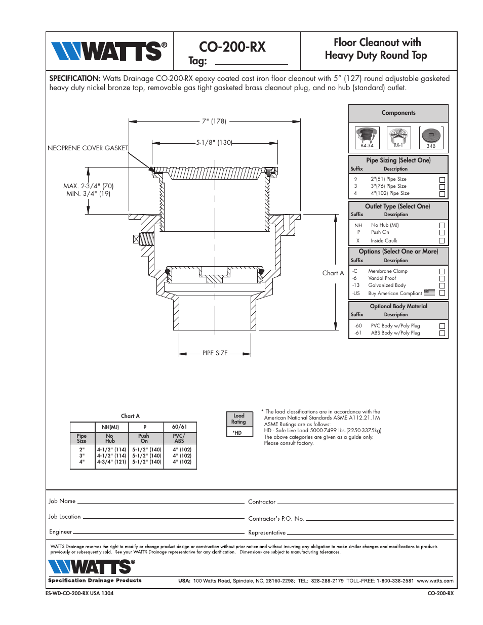 Watts CO-200-RX User Manual | 1 page