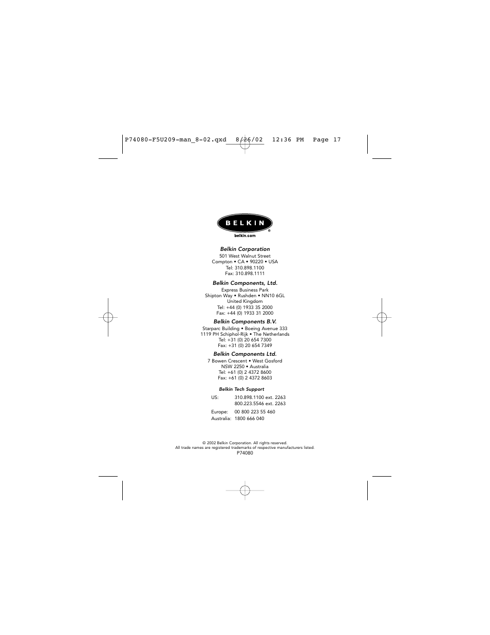 Belkin P74080 User Manual | Page 21 / 21